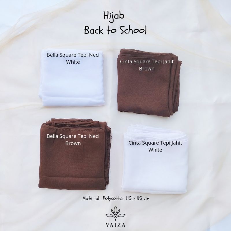 VAIZA - Hijab Segiempat Back to School Bella Square & Cinta Square Polycotton Coklat dan Putih