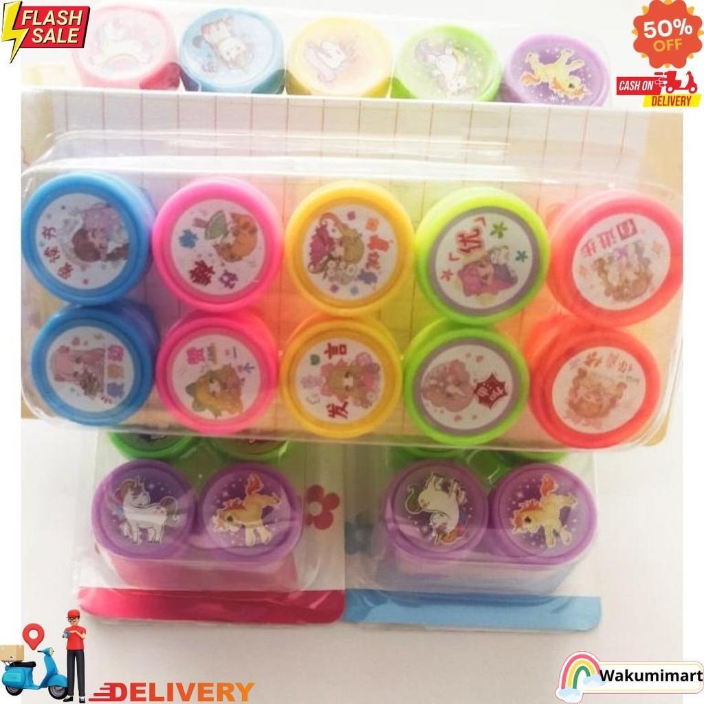 

(Isi 10Pcs ) Mainan Stempel Anak Unicorn Kartun Sanrio Lotso Labubu D Terlaris