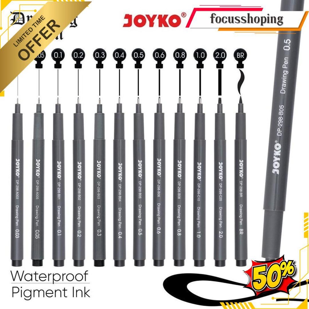 

Drawing Pen Satuan Joyko Dp-298 Hitam / Pena Gambar Waterproof Pigment Ink Gratis Ongkir