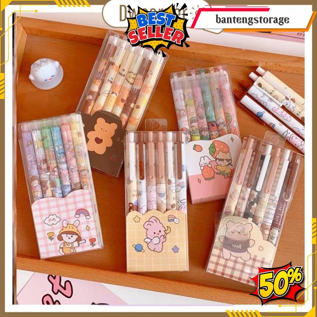 

[ Dwcorner ] Pulpen Gel Lucu Set 6In1 / Pulpen Tinta Hitam / Pulpen Gel Hitam Set Gratis Ongkir