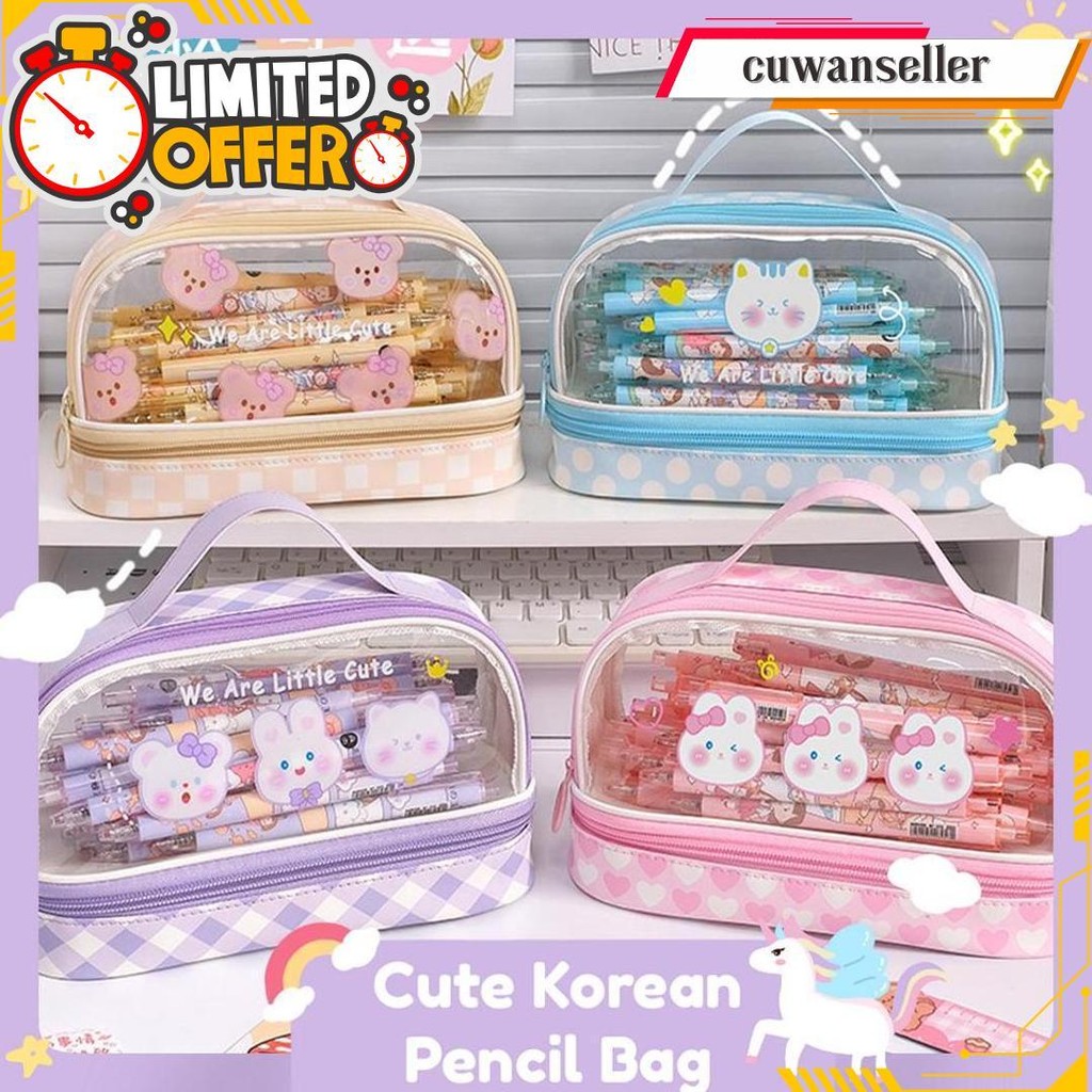 

Pencil Case Kapasitas Besar Pvc Korean Cute Pencil Bag 2 Tingkat Terlaris