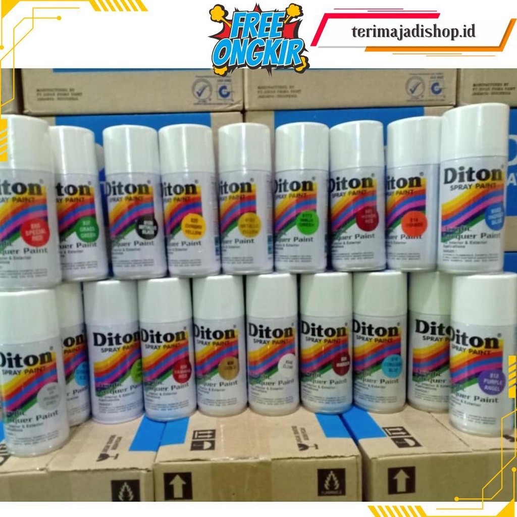 Diton Spray Paint 150Cc Pilox Pilok Cat Semprot Glossy Metallic Doff Stabilo Chrome Hi-Temp Black Cl
