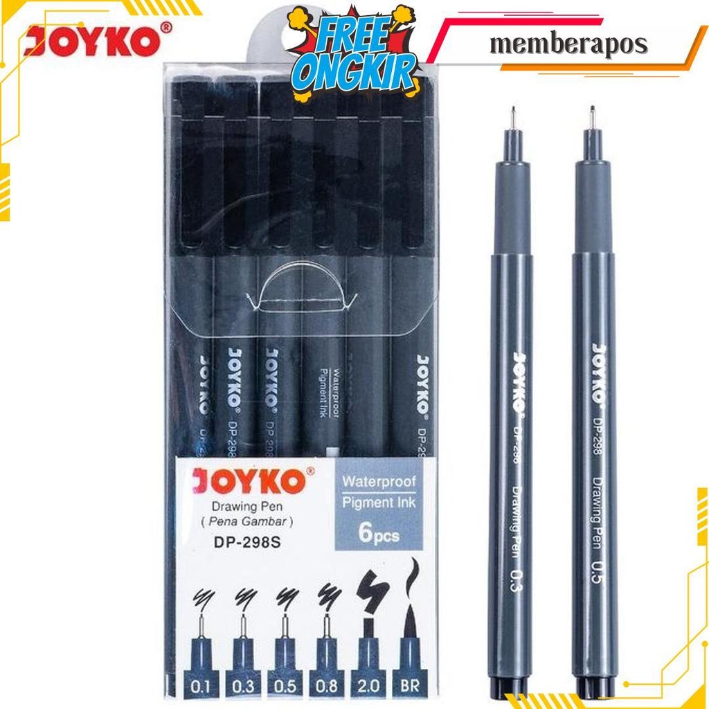 

Drawing Pen Joyko Dp-298S Hitam 1 Set 6 Pcs 0.1 0.3 0.5 0.8 2.0 Brush Gratis Ongkir
