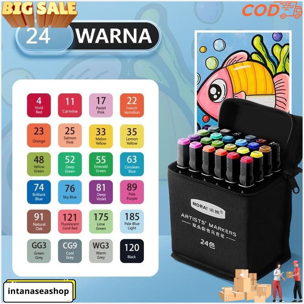 

24Pcs Spidol Touch Art Maker / Graphic Art Maker Pen Color / Spidol Warna 24 Set Termurah Banget