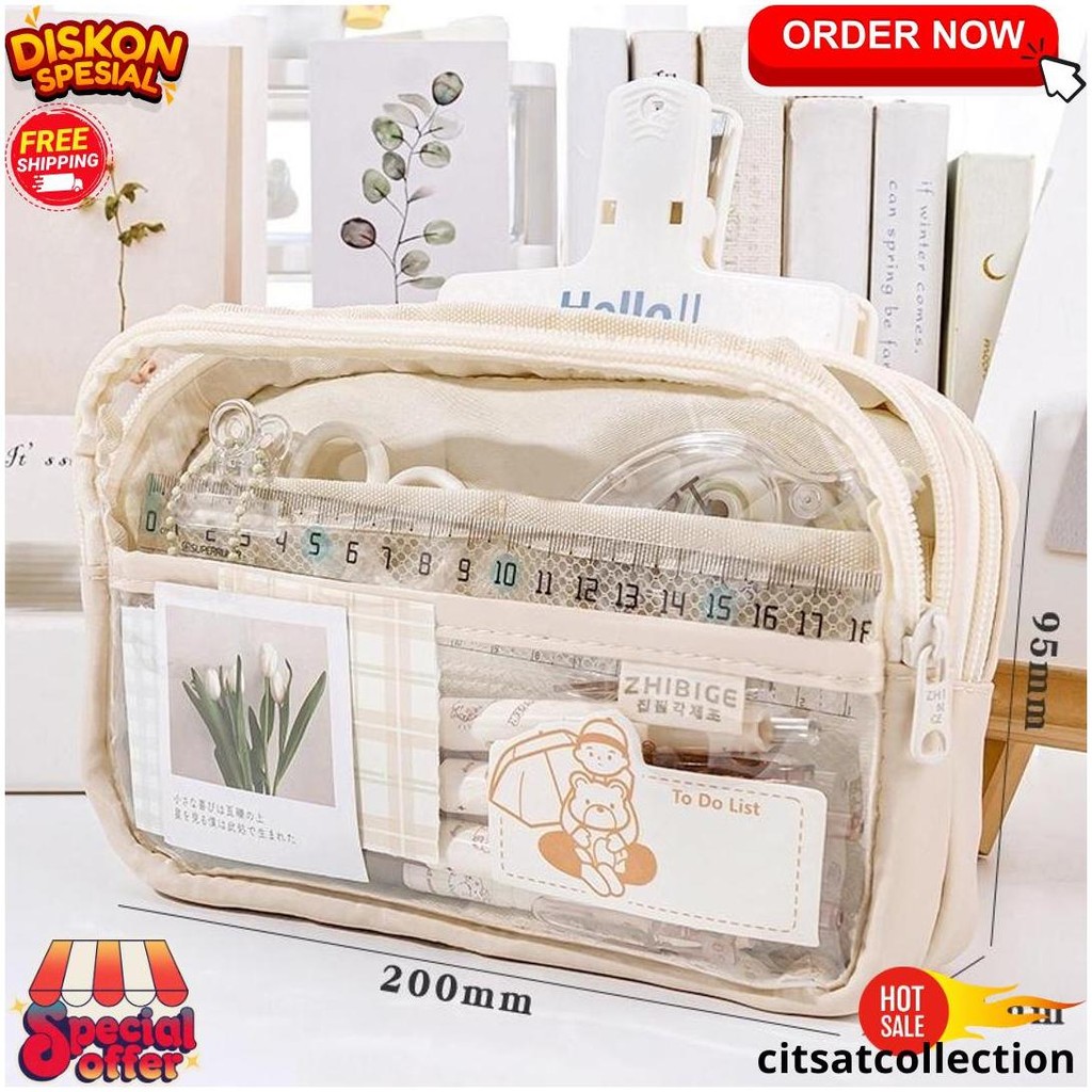 

Loooopy Kotak Pensil Transparan Aesthetic Pencil Case Large Tempat Pensil Pen Pouch Lucu Stationery Organizer Original Produk