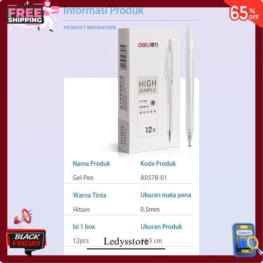 

Deli Gel Pen Pulpen Gel Retractable Tinta Hitam 0.5Mm A057B-01 Termurah Banget