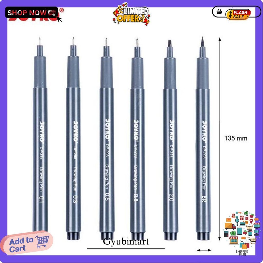 

Drawing Pen Joyko Dp-298S Hitam 1 Set 6 Pcs 0.1 0.3 0.5 0.8 2.0 Brush Siap Kirim