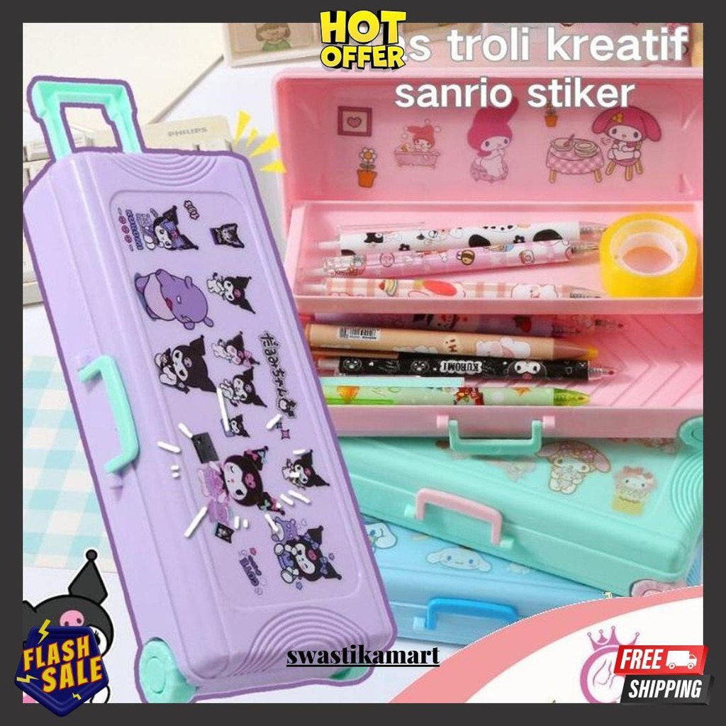 

Large Capacity Kawaii Pencil Cases + Sanrio Stiker For Girls Office Student Stationery Organizer School Supplies Bisa Cod
