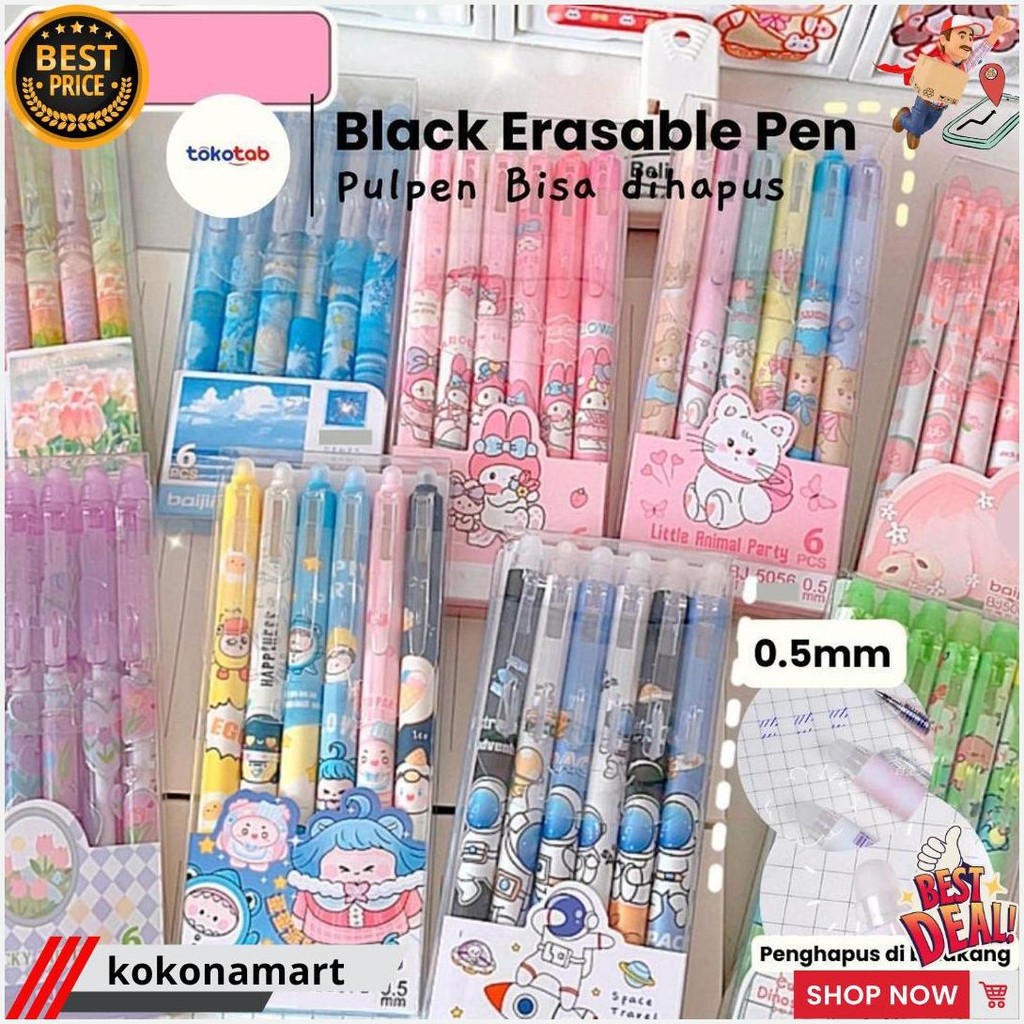 

Tokotab - [Set/6Pcs] Pulpen Erasable Bolpen Gel Hapus 0.5Mm Hitam Pulpen Gel Hapus / Erasable Pen Bolpen Bisa Dihapus Terlaris