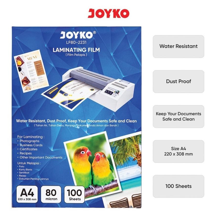 

WDM-2227 Plastik Laminating Film Joyko Ukuran A4 ( isi 100 set ) LF80-2231 Termurah