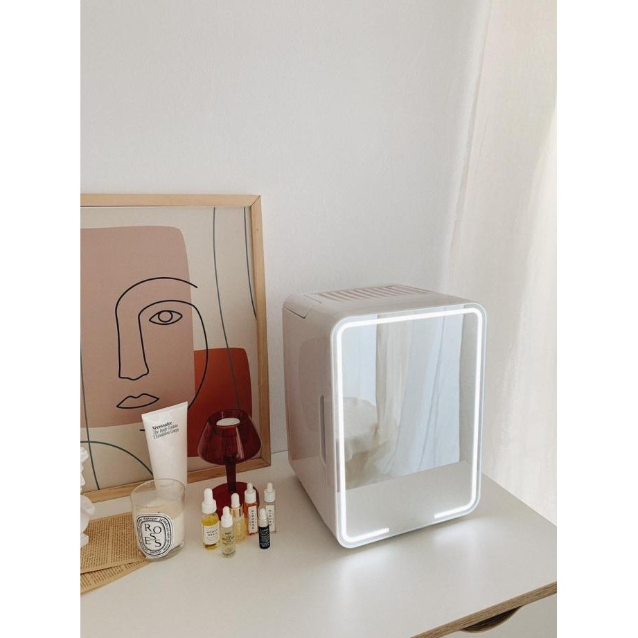 TERMURAH - Kulkas Kecil Mini Portable 10L Cermin Mirror LED untuk skincare