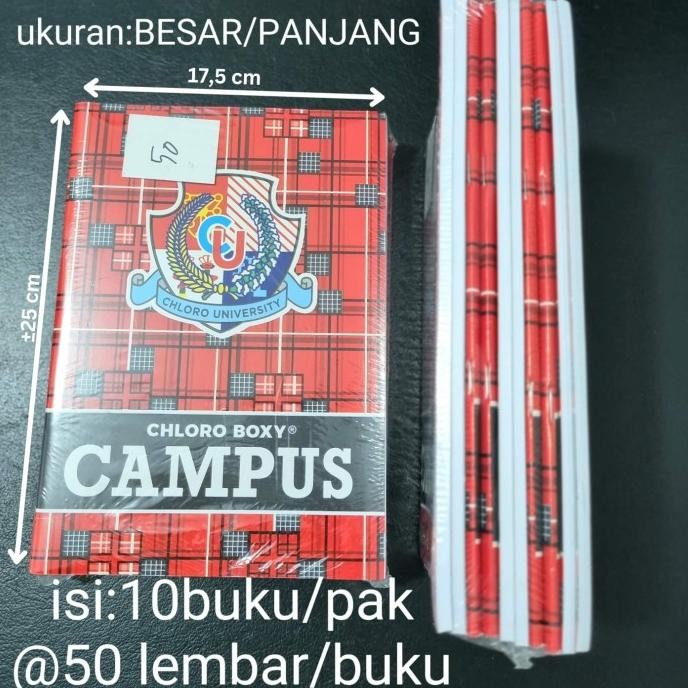 

New!! Buku Tulis Chloro Boxy Campus Ukuran Panjang, 50 Lembar,10Buku/Pak