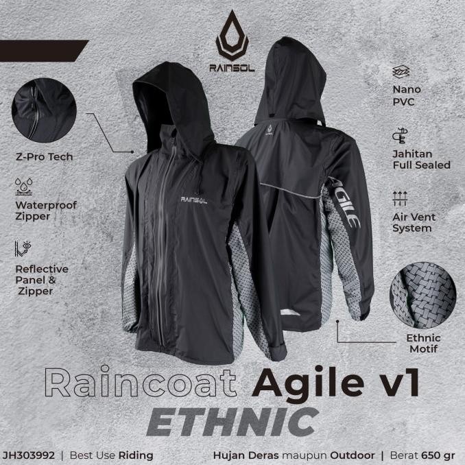 Rainsol Agile v1 | Jas Hujan Motor Dewasa | Double Sleting