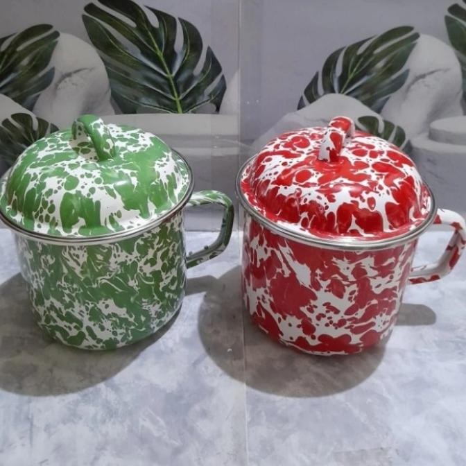 Sale Mug Enamel Lurik/ Mug Jadul/ Gelas Enamel Lurik/ Mug Minum Jadul Besar