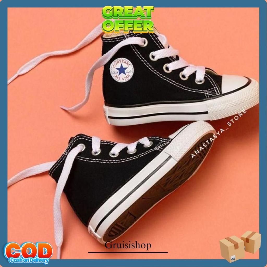 Terbaru Sepatu Sekolah Anak Sd Converse Alstar Hitam Garis Putih Ukuran 31-35 Termurah Banget