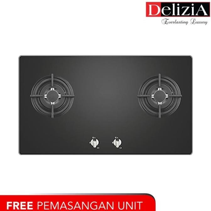 Promo Delizia Kompor Tanam 80 Cm Dhg820Sttg(B), 2 Pembakar Gas