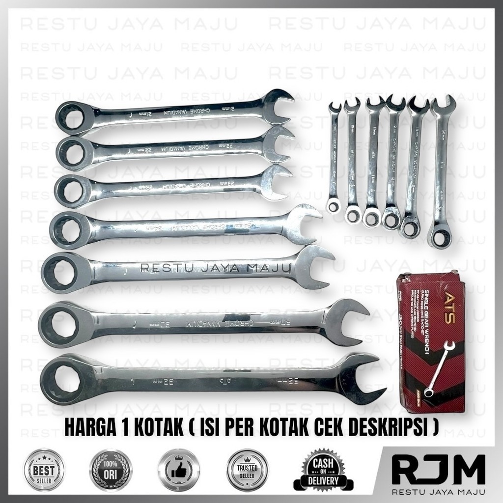 [1 pack] ATS ratchet Kunci ring pas Kombinasi Bolak Balik Multifungsi 8 - 32 mm rj