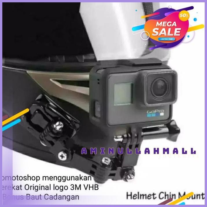 MOUNTING HELM HELMET CHIN MOUNT GOPRO YI ACTION CAM HELM CURVED MOUNT EKSLUSIF
