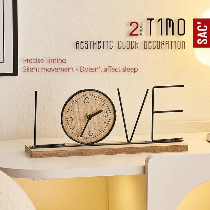 

TIMO Aesthetic Wood Clock Jam Meja Duduk Kayu Frame Besi Unik Estetik LFS