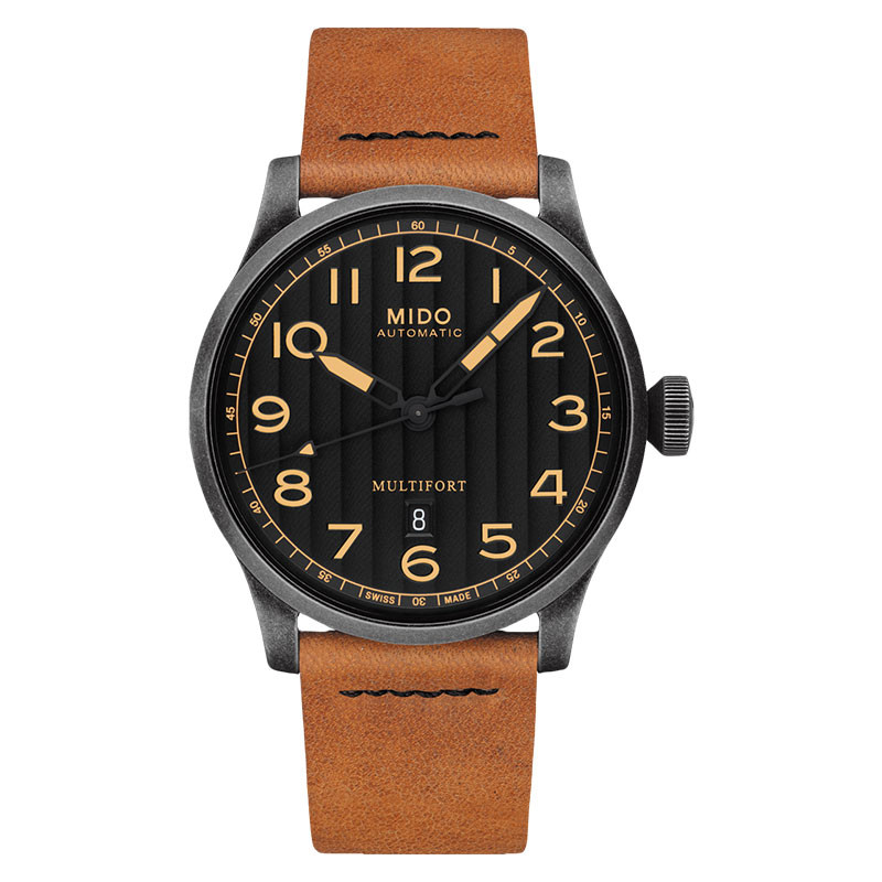 Jam Tangan Pria MIDO Multifort M032.607.36.050.99 Automatic Black Dial Tan Leather Strap