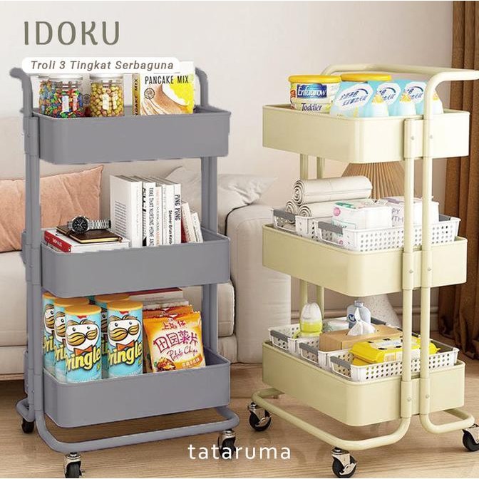 Murah IDOKU - Troli Besi Beroda 3 Tingkat Serbaguna Rak Trolley Non COD
