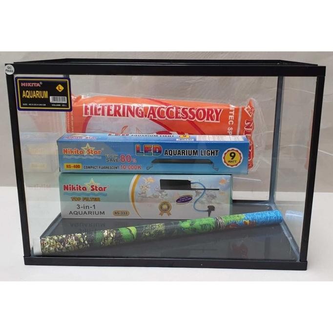 Murah Paket Aquarium Nikita Triset L Dengan Lampu Atas Led.