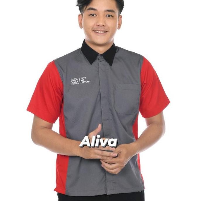 Kemeja Kerja Pria Seragam Karyawan Seragam Kantor Marketing Toyota Baju Bordir Pendek Katun Safety W