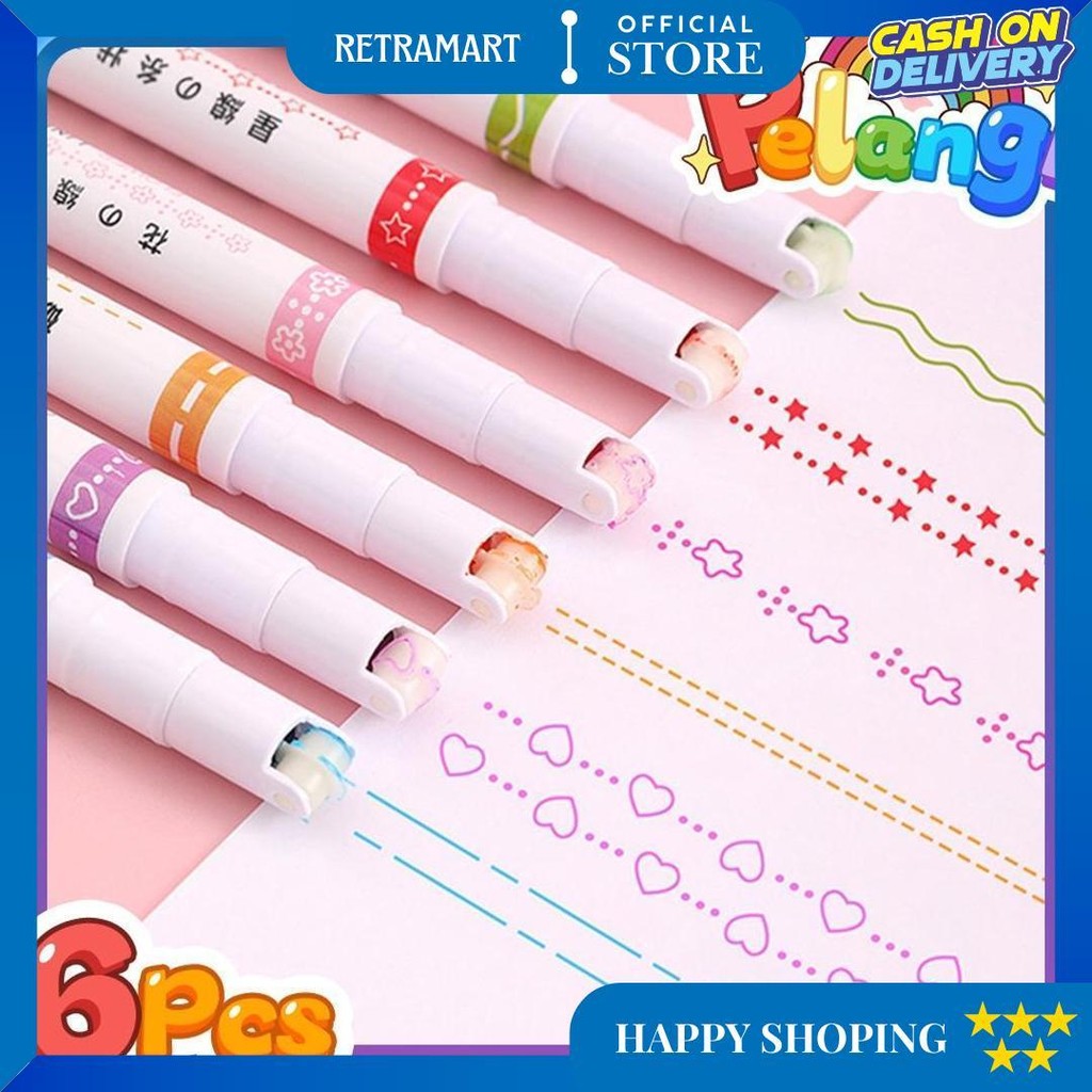

1Pack 6 Pcs Kreatif Spidol Renda Tulisan Tangan Penyorot Bunga Gelombang Diy Line Marker Warna Stabilo D Sale