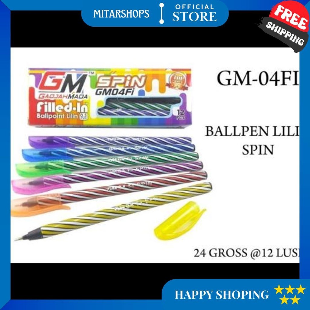

(1Pak) Kingsman - Promo 12 Pcs Pulpen Bolpen Rainbow Ulir - Tinta Hitam Nevada Bolpenku Gm Spin D Termurah