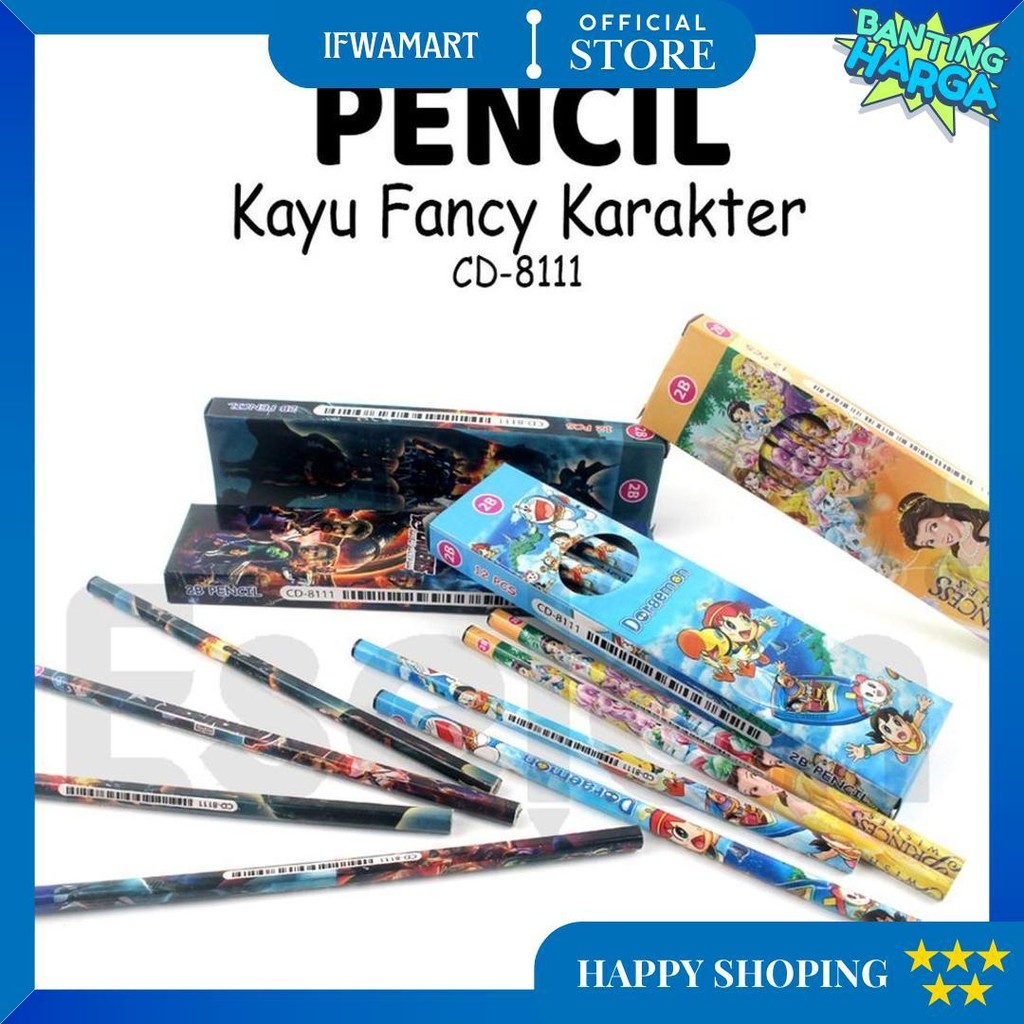 

12Pcs Pensil Kayu 2B Karakter / 1Pack Pensil Kayu 2B / Pensil Kayu Karakter D Promo 4.4
