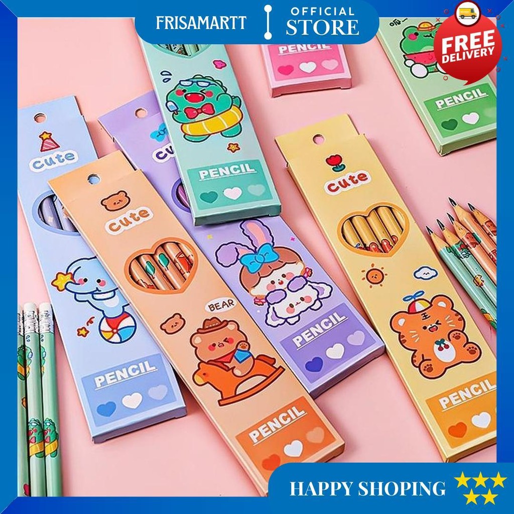 

6 Pcs Pensil Hb Lucu Imut Souvenir Kado Bear Rabbit Frog D Promo Puncak