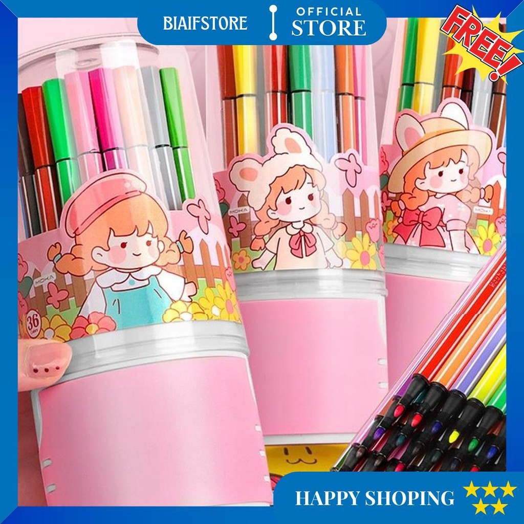 

[Ready] Aimilo Spidol Anak 1 Set Pulpen Marker Spidol Warna Warni 12/24/36/48 Warna D Gratis Ongkir