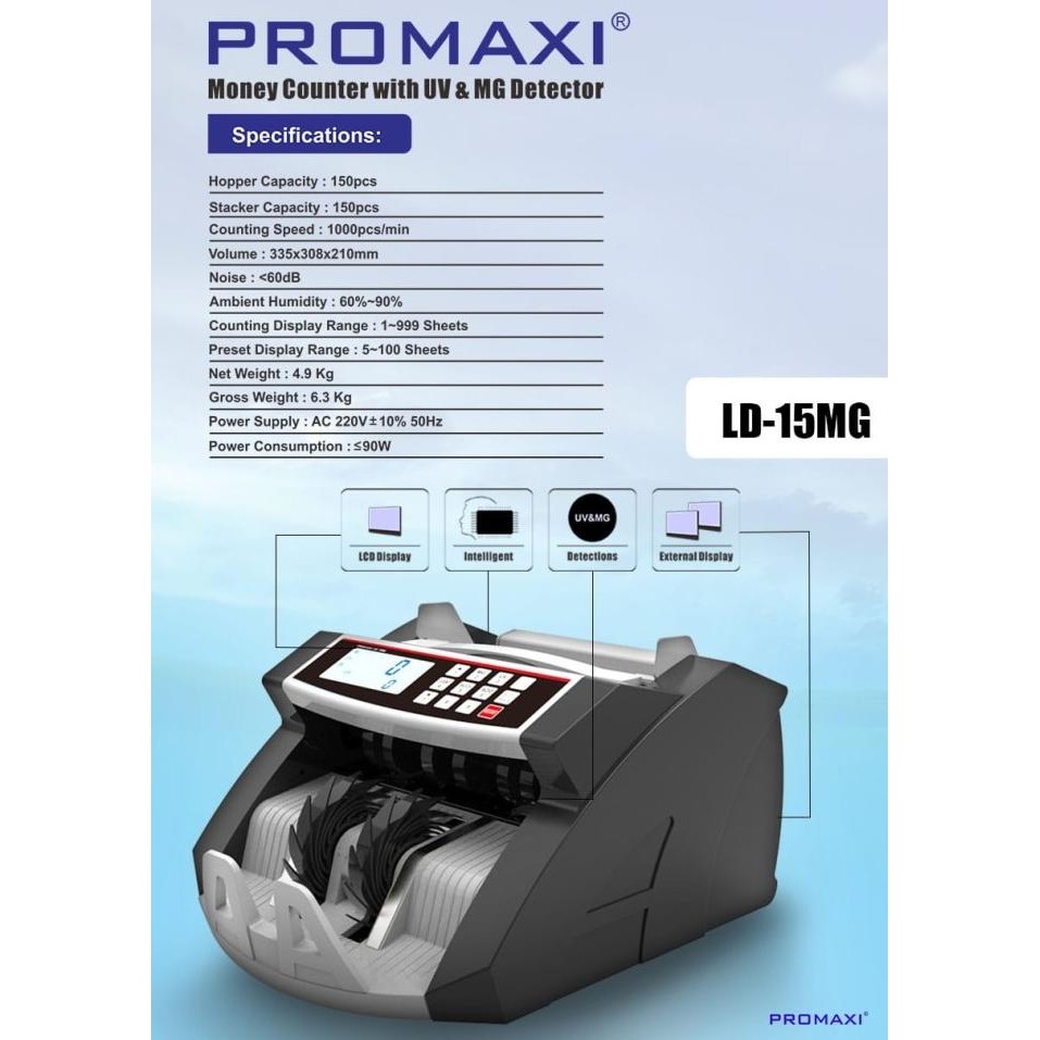 

Terlaris PROMAXI LD-15 MG DISPLAY EXT /Money Counter /Mesin Hitung Uang 15MG SALE