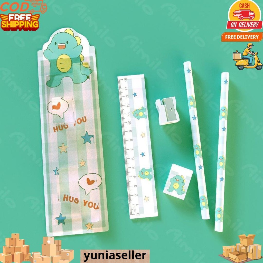 

Aimilo - 5In1 Pensil Set Alat Tulis Anak Lucu Dan Penghapus Untuk Tempat Pensil Buku Tulis Sekolah D Gratis Ongkir