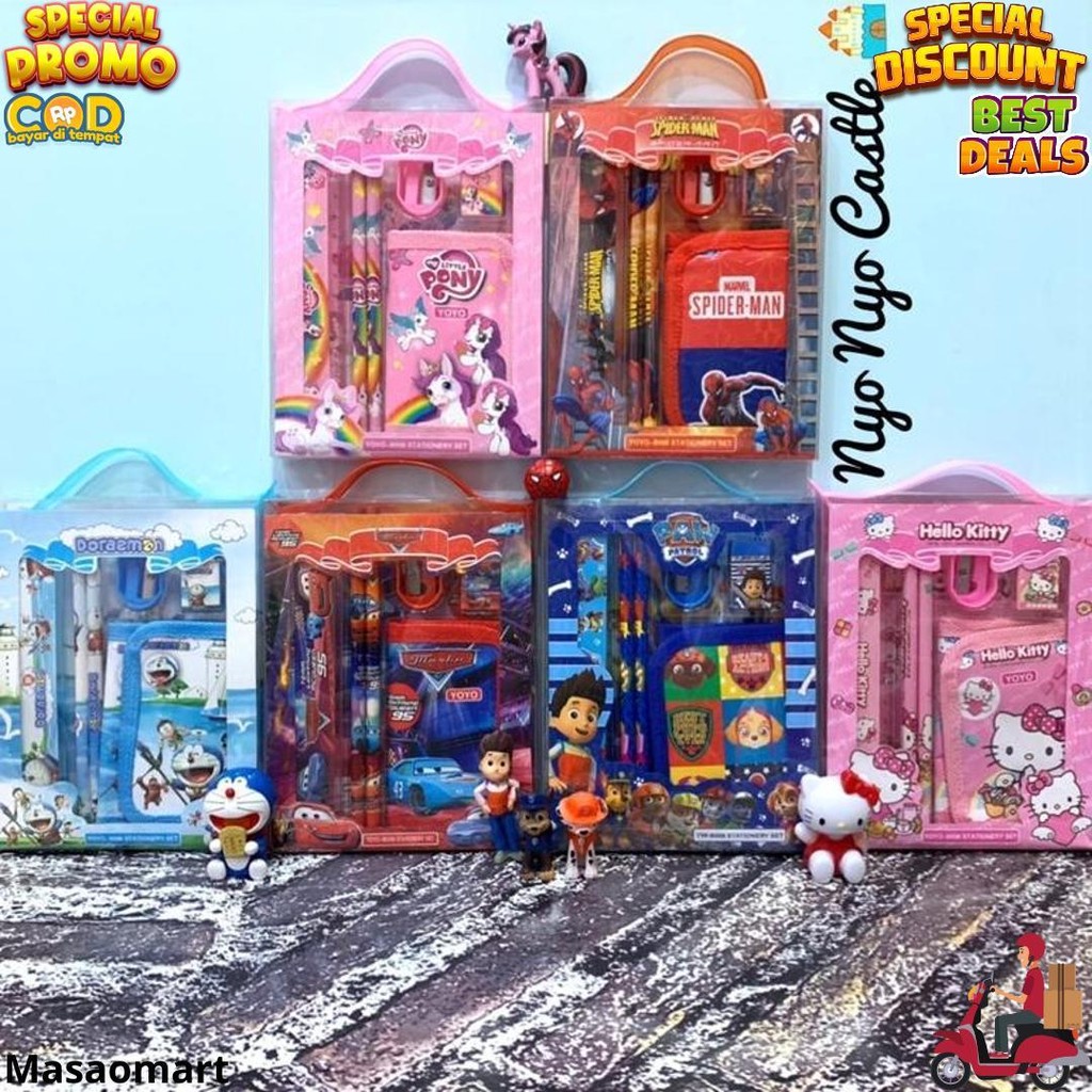 

Stationary Set Box 6In1 Alat Tulis Anak + Dompet Karakter Tayo Paw Patrol Transformers Avengers Spiderman Cars Mcqueen Doraemon Princess Frozen Lol Minion Unicorn Little Pony Hello Kitty Tsum Tsum D Termurah