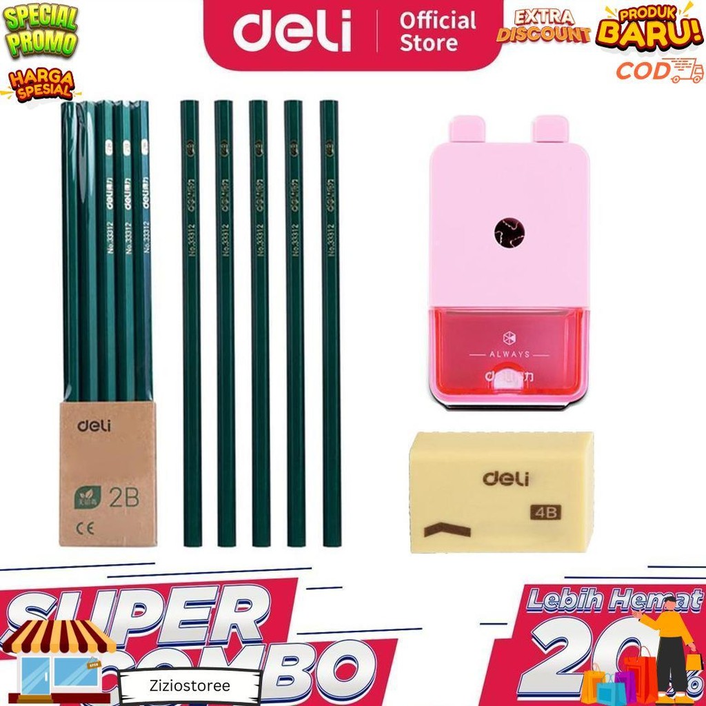 

Deli Combo Set 2 - 10Pcs Pensil 2B + 3Pcs Penghapus + Rautan Putar D Sale