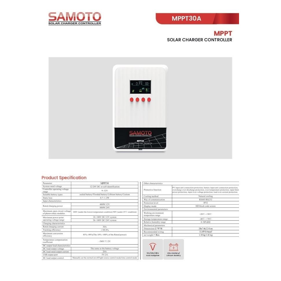 Promo Samoto Mppt30A Mppt 30A Solar Charger Controller Panel Surya For 12V 24V - 30 Ampere - Solar C