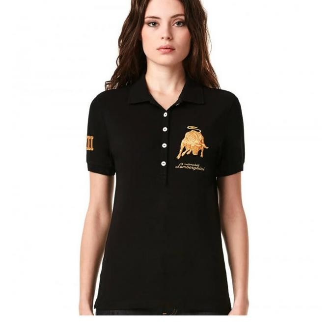 LAMBORGHINI Stretch-Piqu Polo Shirt Blackgold