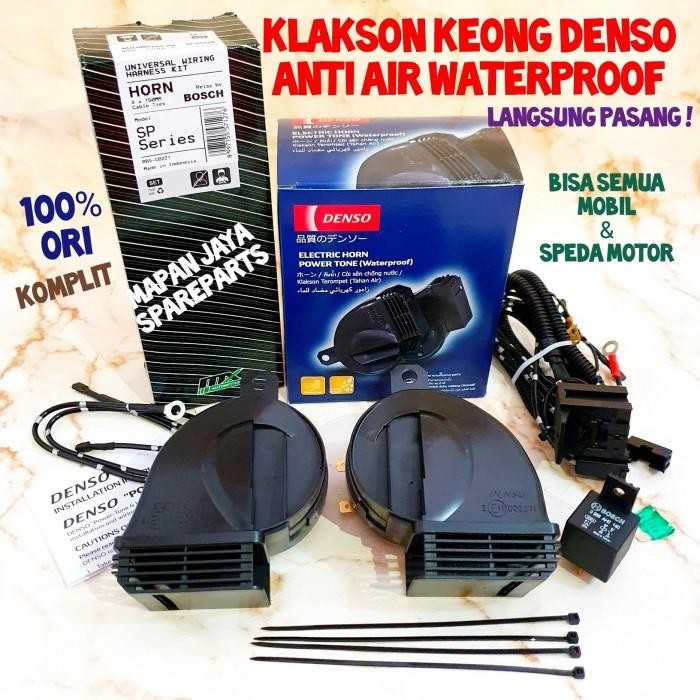BEL KLAKSON KEONG DENSO ANTI AIR WATERPROOF MOTOR MOBIL PLUS KABEL SET