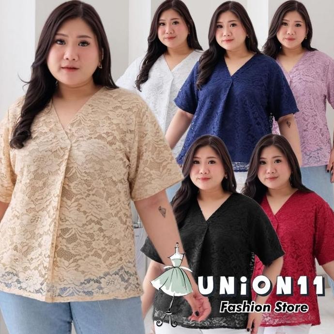 New Union11 - Blus Brukat Wanita Big Size Ld 120 Cm / Atasan Cewe Casual Jumbo Muat Bb 90 Kg