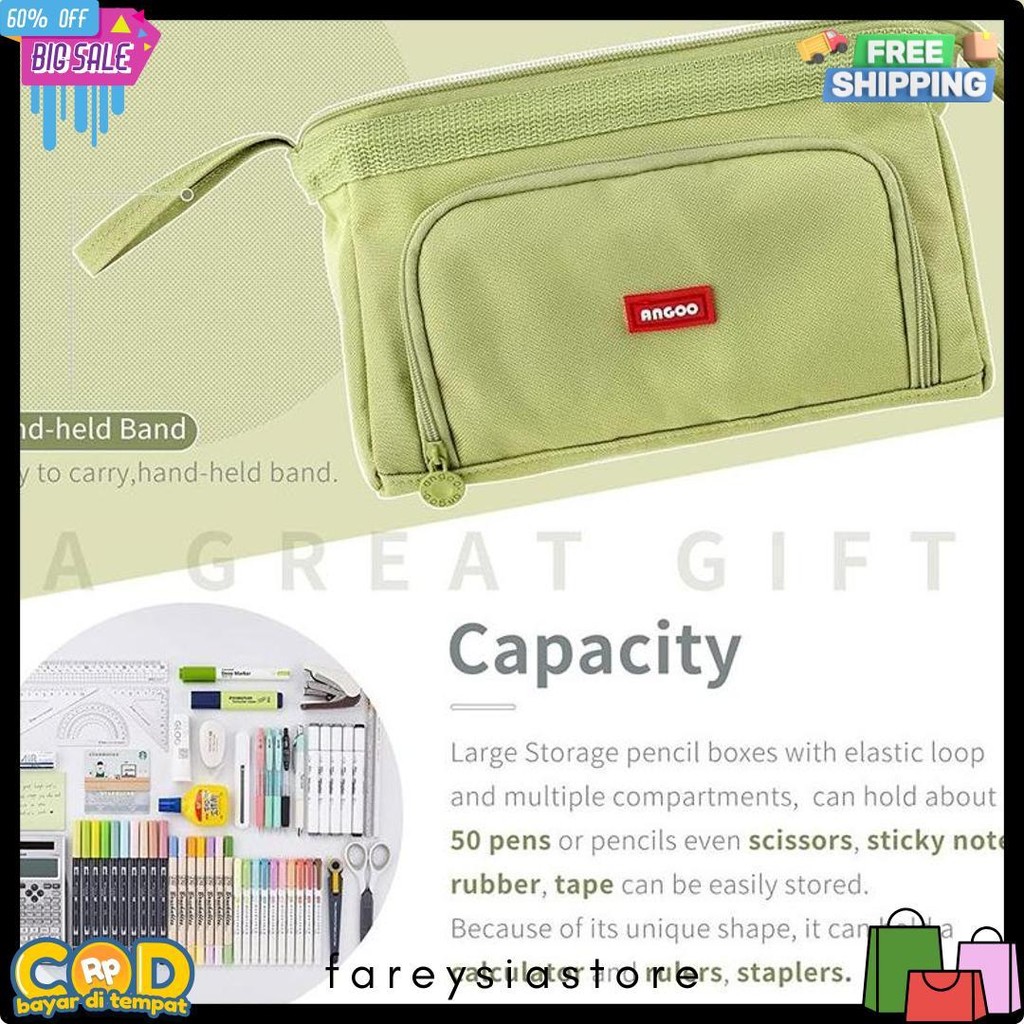 

[Cod] Angoo Super Large Capacity Pencil Case Kawaii Korean Pencil Cases Aesthetic Stationery Office Desk Storage Bag For Girls School Supplies Diskon
