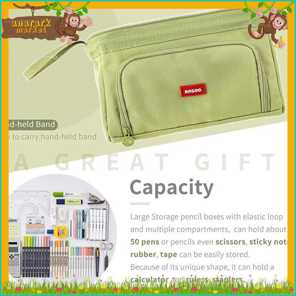 

[Cod] Angoo Super Large Capacity Pencil Case Kawaii Korean Pencil Cases Aesthetic Stationery Office Desk Storage Bag For Girls School Supplies Diskon Setengah Harga