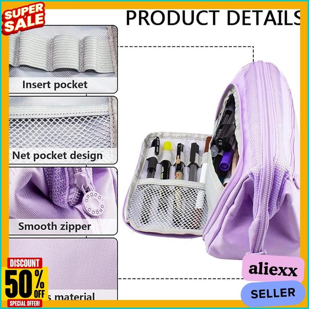 

[Cod] Angoo Super Large Capacity Pencil Case Kawaii Korean Pencil Cases Aesthetic Stationery Office Desk Storage Bag For Girls School Supplies Diskon Setengah Harga