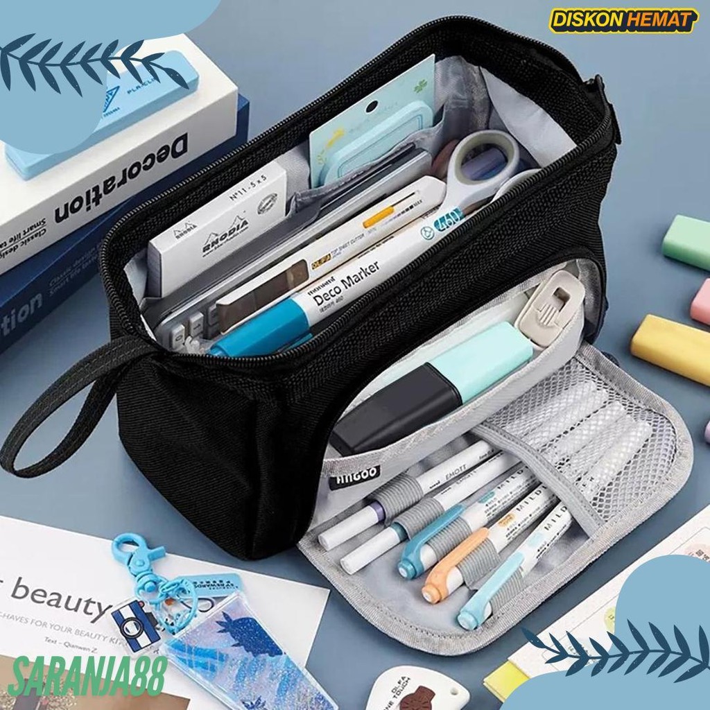 

[Cod] Angoo Super Large Capacity Pencil Case Kawaii Korean Pencil Cases Aesthetic Stationery Office Desk Storage Bag For Girls School Supplies Diskon Setengah Harga
