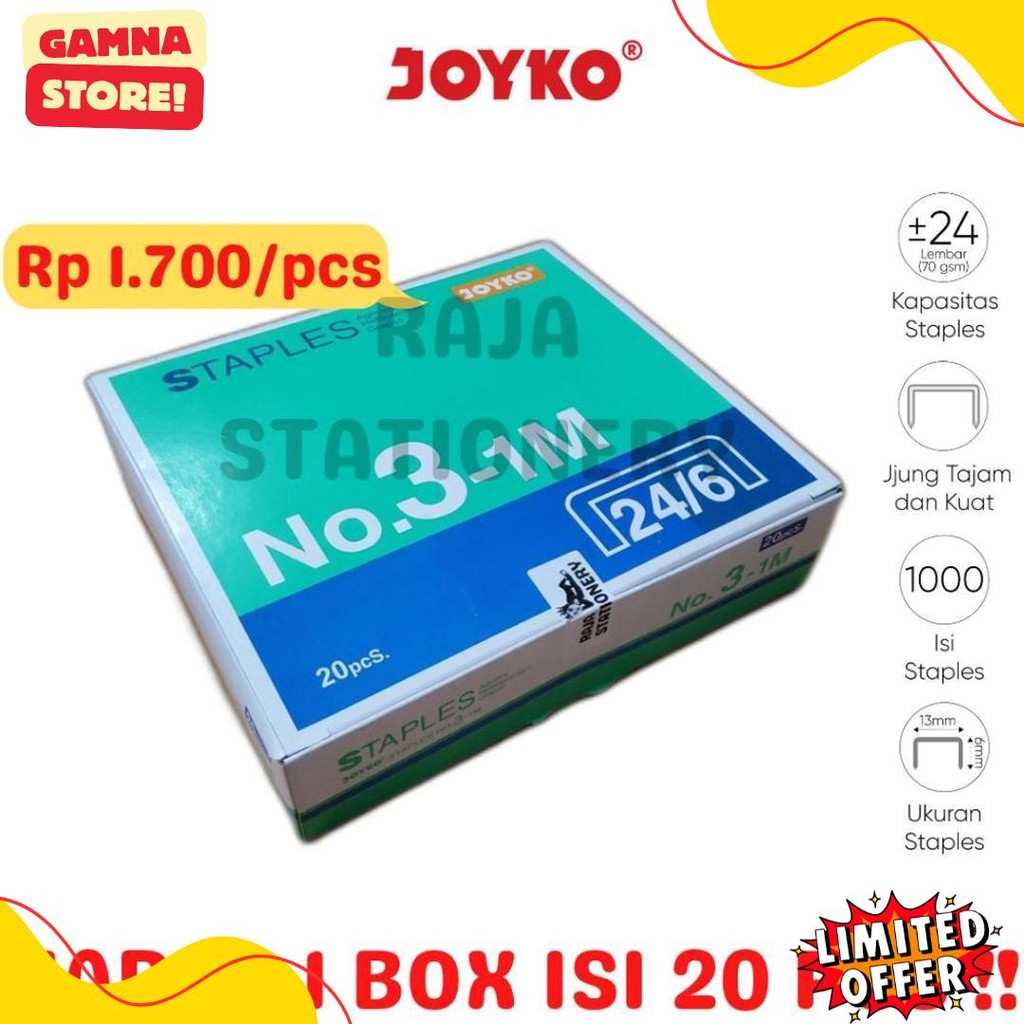 

Joyko Staples No.3 Isi Stepler Besar Hekter Joyko No.3-1M [20Pcs] Diskon