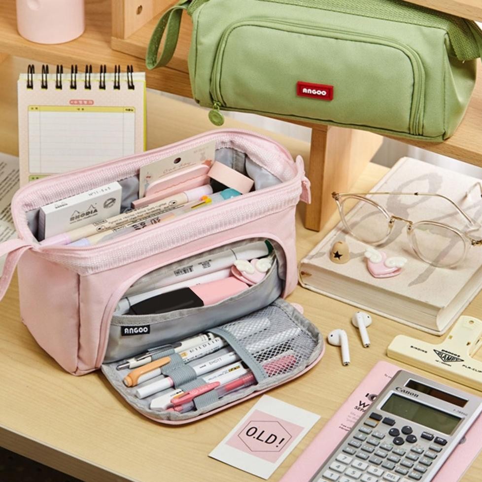 

[Cod] Angoo Super Large Capacity Pencil Case Kawaii Korean Pencil Cases Aesthetic Stationery Office Desk Storage Bag For Girls School Supplies Diskon Setengah Harga