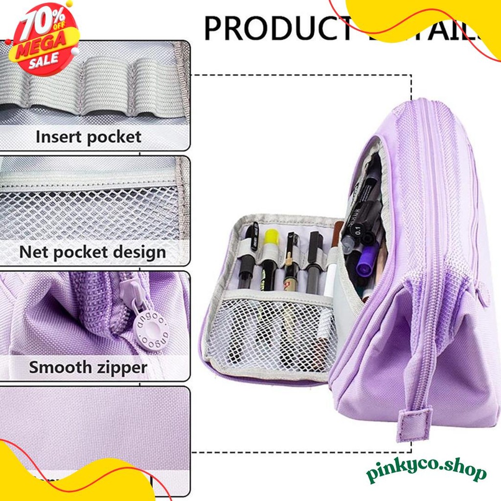 

[Cod] Angoo Super Large Capacity Pencil Case Kawaii Korean Pencil Cases Aesthetic Stationery Office Desk Storage Bag For Girls School Supplies Diskon Setengah Harga