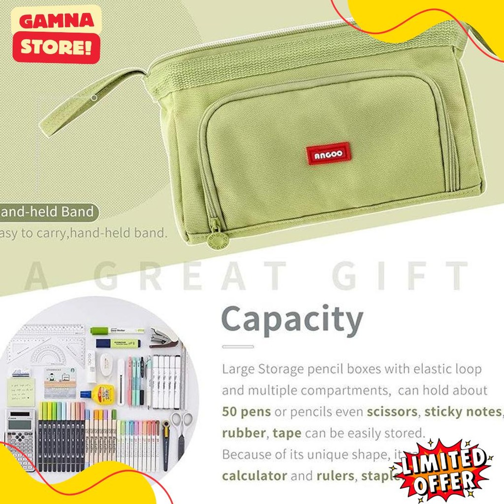 

[Cod] Angoo Super Large Capacity Pencil Case Kawaii Korean Pencil Cases Aesthetic Stationery Office Desk Storage Bag For Girls School Supplies Diskon
