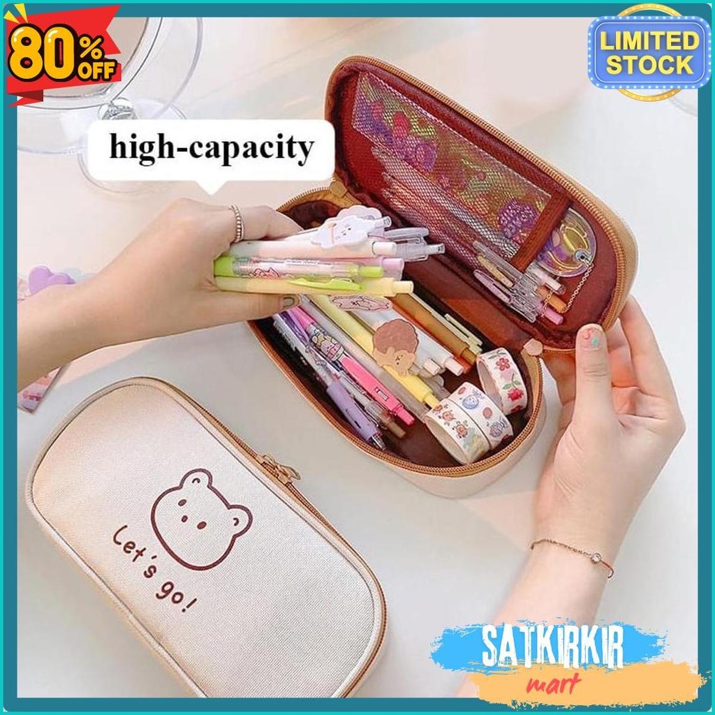 

[Miloli] Kotak Pensil Bear Cartoon Kanvas Minimalis Aesthetic Korean Style Stationery - F0204 Terlengkap Dan Termurah