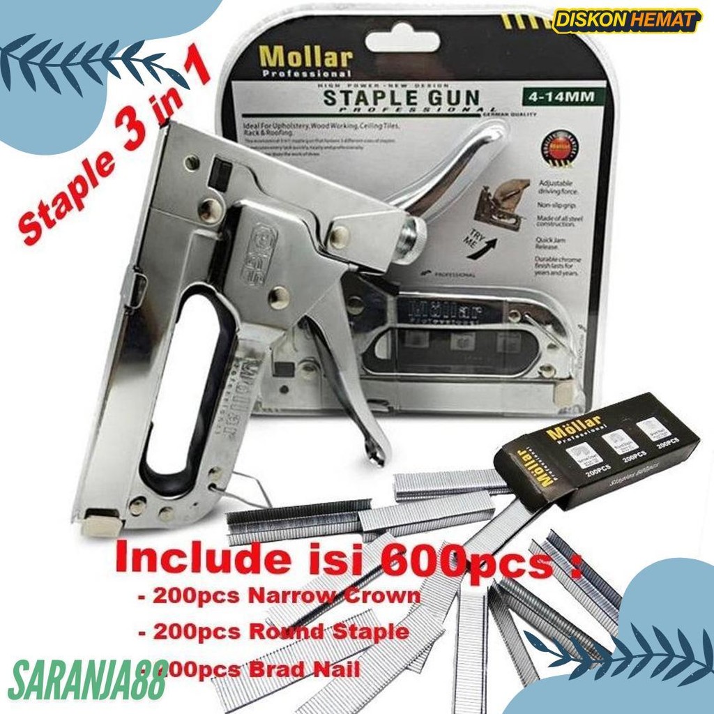 

Gun Tacker Alat Staples Dan Paku Tembak 3In1 / Staple Gun Mollar 4-14Mm / Stapler Tembak Manual Diskon